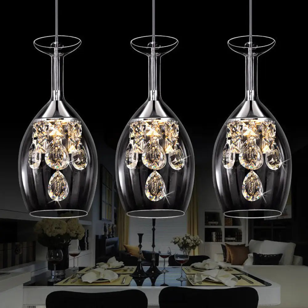 Clear Glass Dome Pendant Light With Crystal Accents - Elegant Ceiling Fixture / 8’