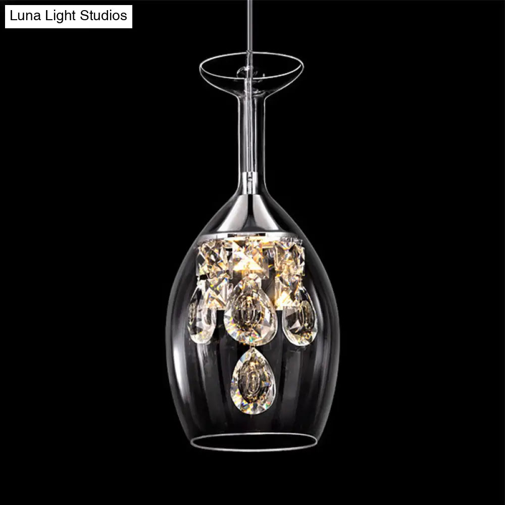 Clear Glass Dome Pendant Light With Crystal Accents - Elegant Ceiling Fixture