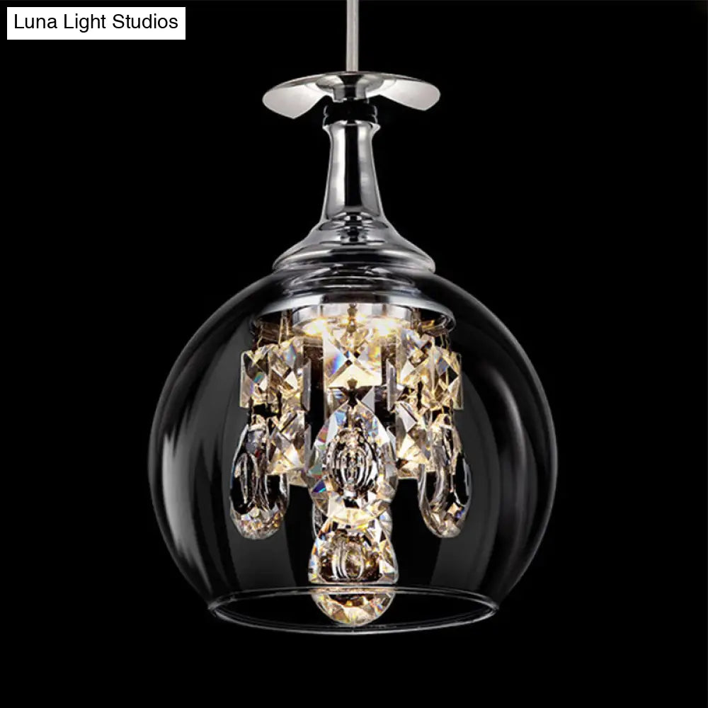 Dome Glass Pendant Light With Crystal Accents - Clear Shade | Ceiling