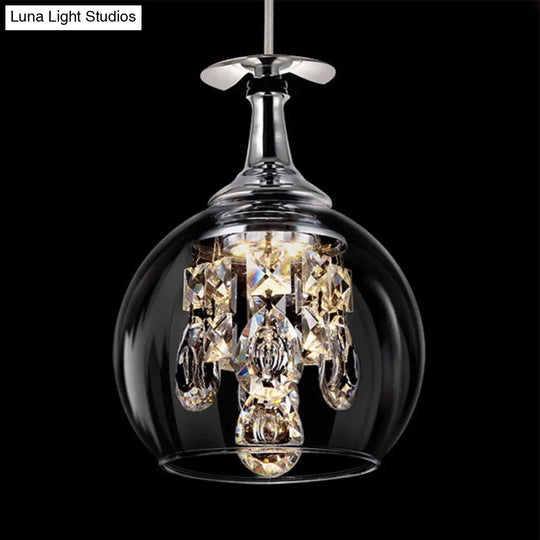 Dome Glass Pendant Light With Crystal Accents - Clear Shade | Ceiling