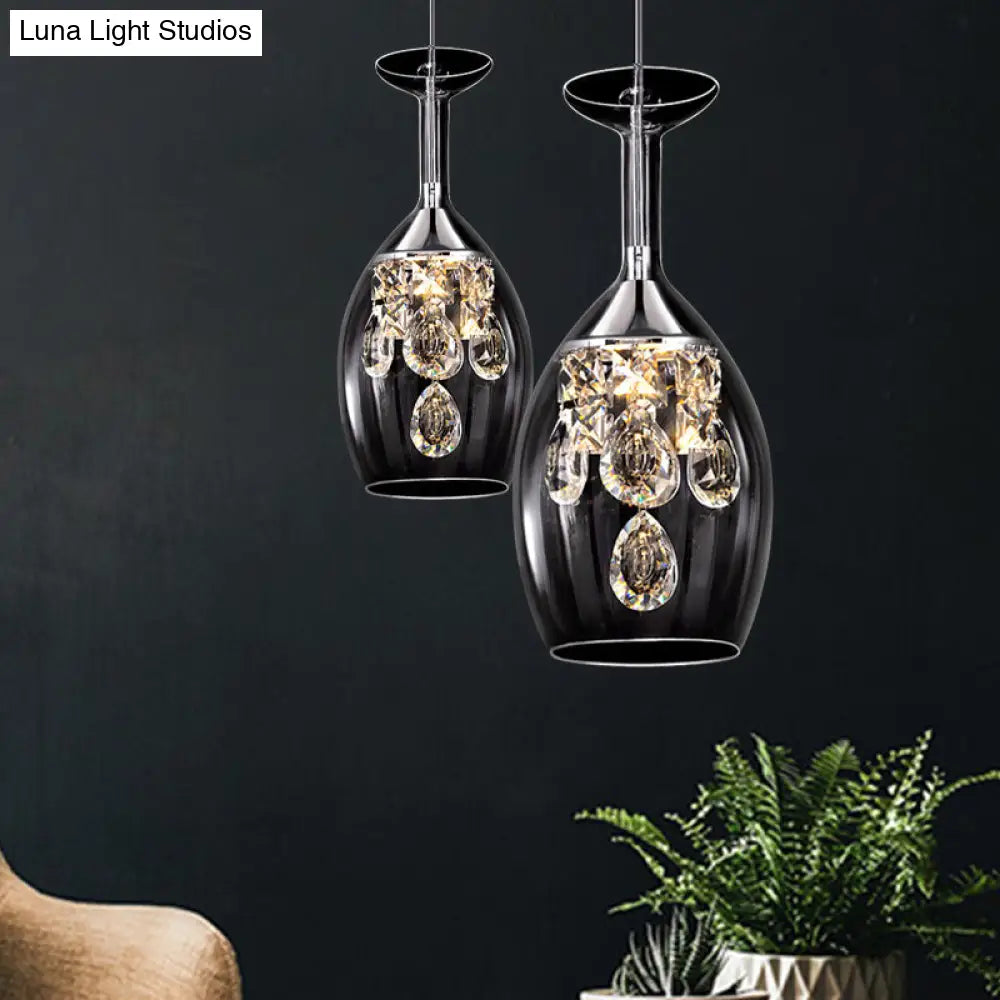 Clear Glass Dome Pendant Light With Crystal Accents - Elegant Ceiling Fixture