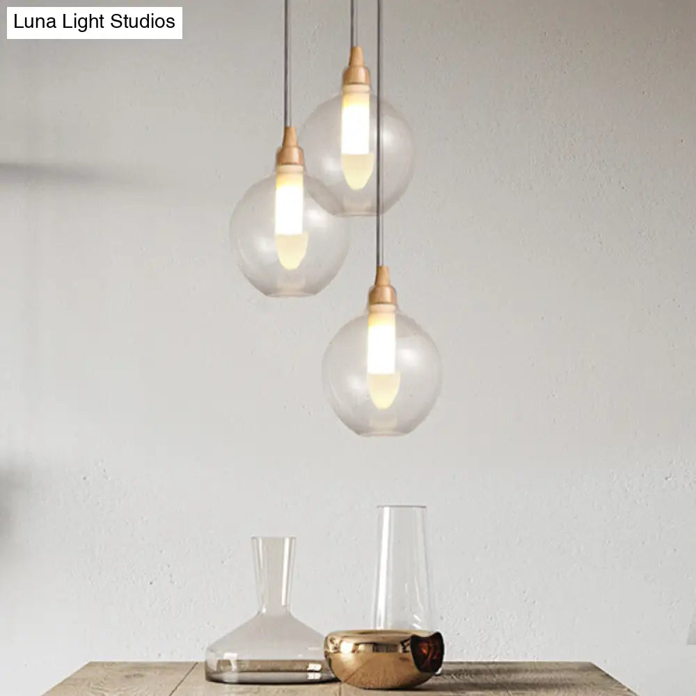 Clear Dual Shade Globe Pendant With 1-Light And Wood Seal