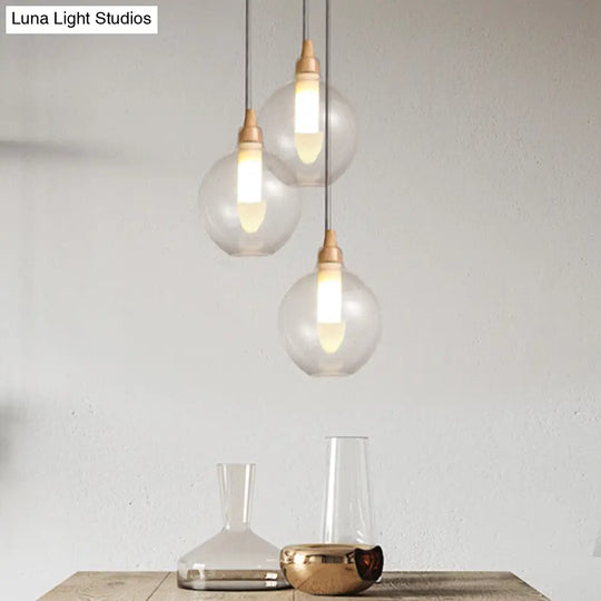 Clear Dual Shade Globe Pendant With 1-Light And Wood Seal