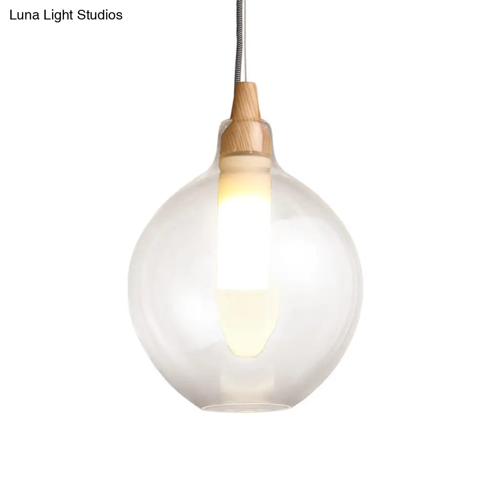 Clear Dual Shade Globe Pendant With 1-Light And Wood Seal