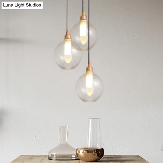 Clear Glass Dual Shade Pendant Light With Wood Seal - Simplicity 1-Light Hanging Ceiling Fixture