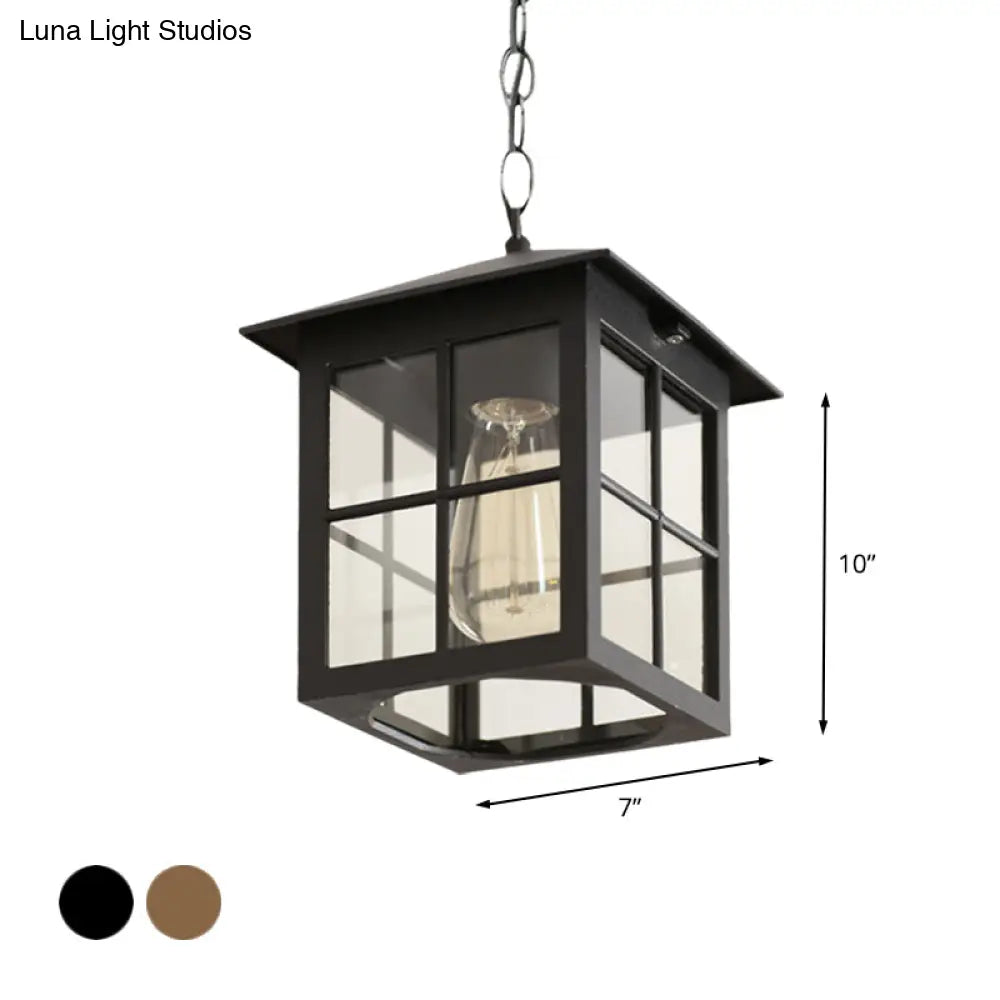 Clear Glass Farmhouse Hanging Pendant Light With 1 Bulb Cuboid Design (Black/Bronze)