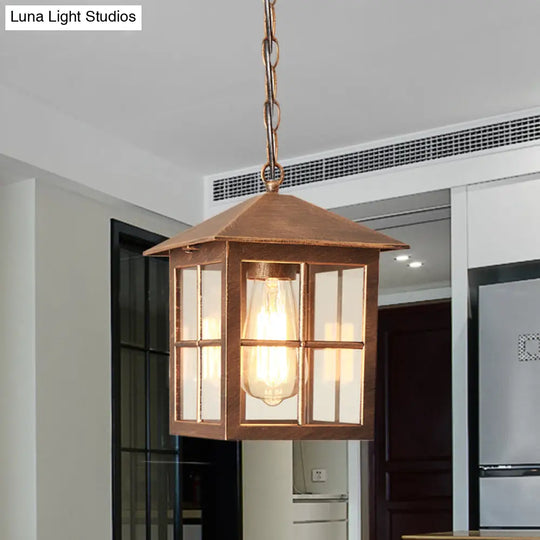 Clear Glass Farmhouse Hanging Pendant Light With 1 Bulb Cuboid Design (Black/Bronze)