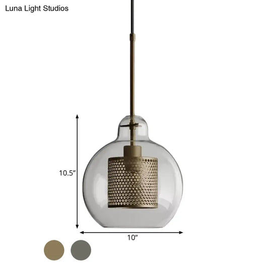 Clear Glass Globe Pendant Colonial 1 Head Restaurant Down Lighting - Bronze/Silver Gray With Metal