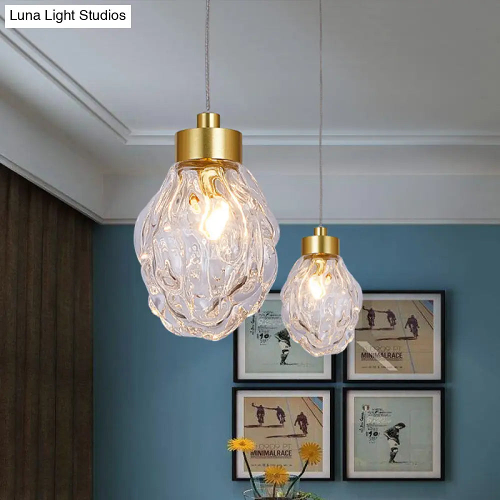 Modern Pineal Fruit Ceiling Light Clear Glass Pendant Lamp Gold