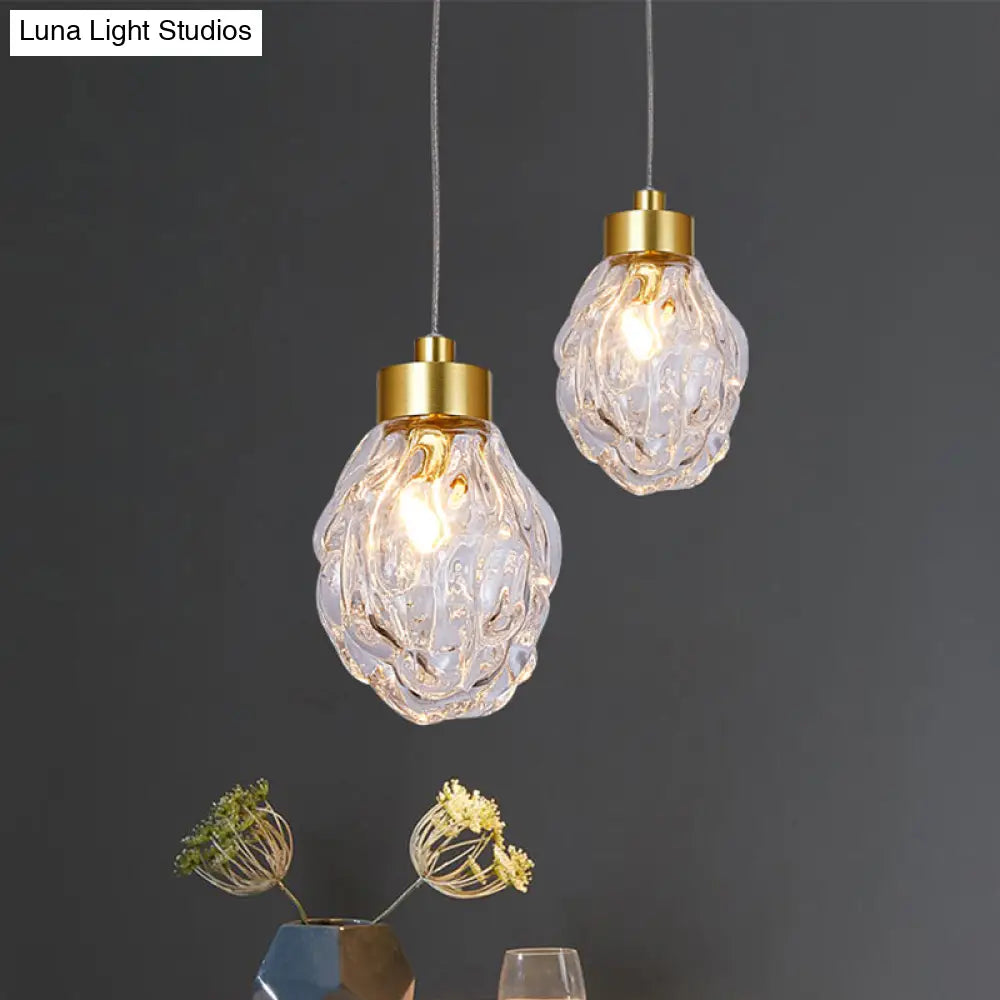 Modern Pineal Fruit Ceiling Light Clear Glass Pendant Lamp Gold