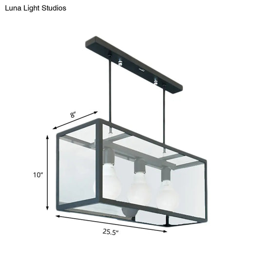 Clear Glass Hanging Pendant Industrial Kitchen Island Light - 3-Light Rectangle Design In White