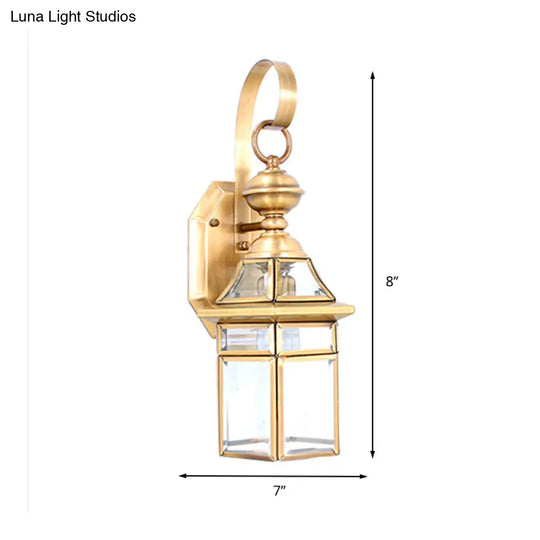 Clear Glass Hexagon Wall Light-Traditional 1 Head Brass Flush Mount Sconce For Stairway