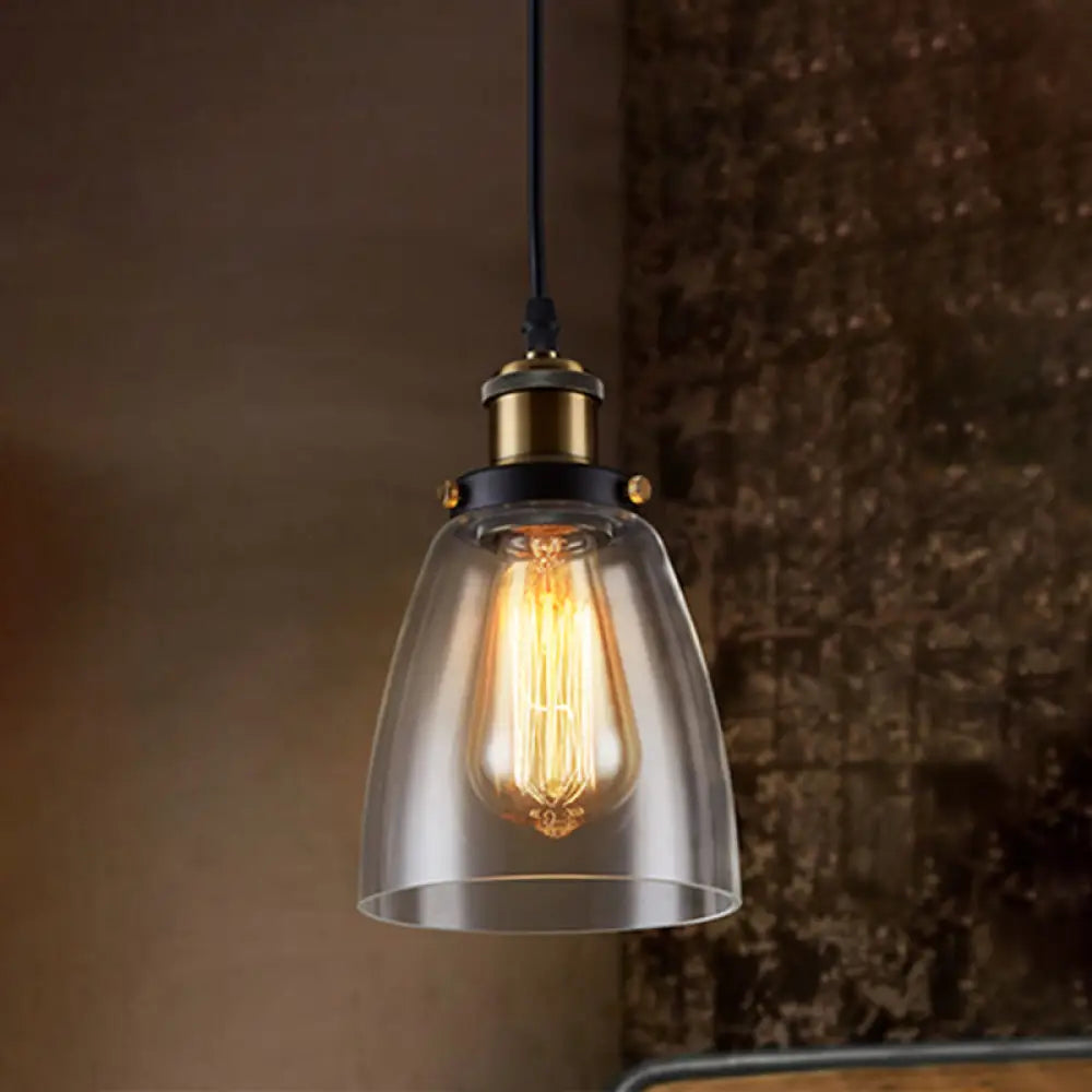 Clear Glass Industrial Bell Pendant Light For Restaurants - Single Hanging Ceiling