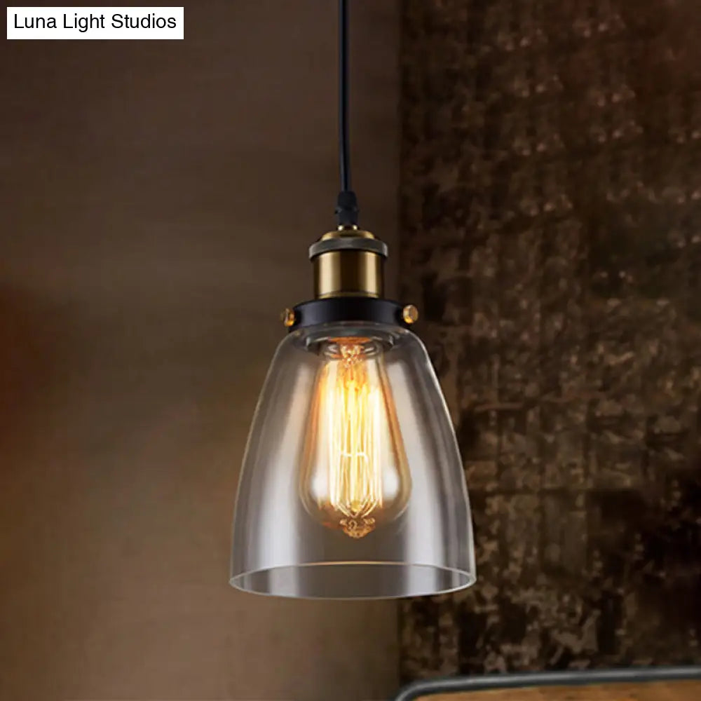 Single Clear Glass Industrial Bell Ceiling Pendant Light For Restaurants