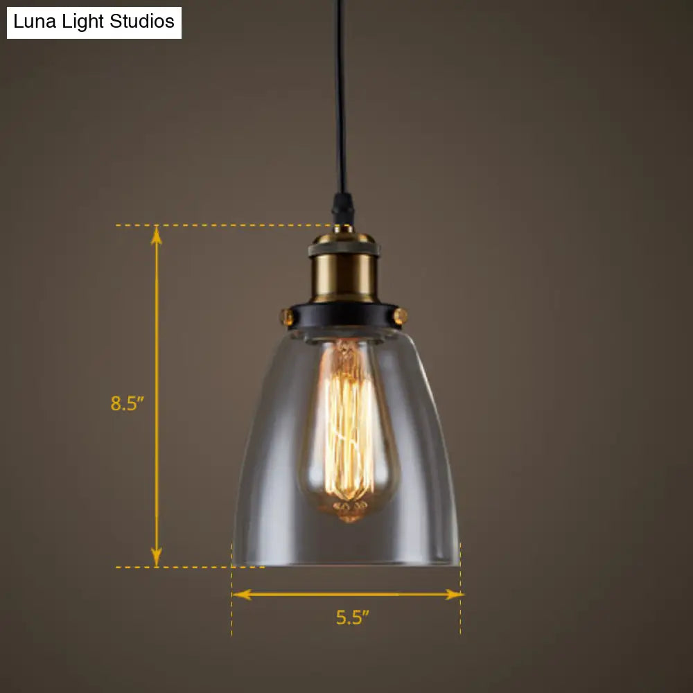 Clear Glass Industrial Bell Pendant Light For Restaurants - Single Hanging Ceiling