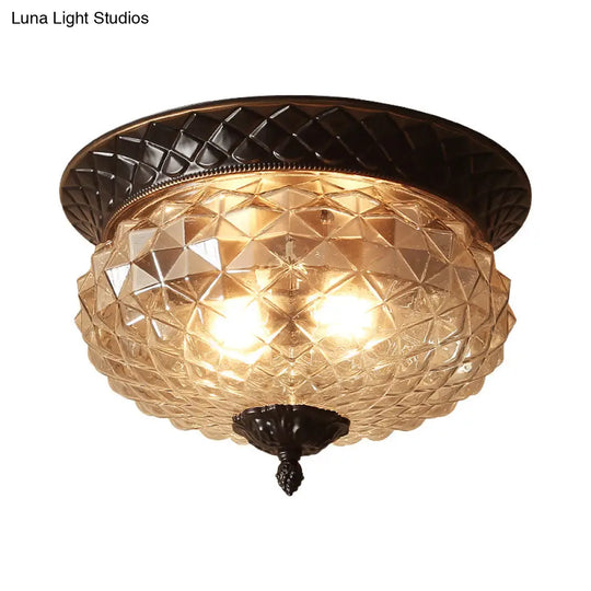 Clear Glass Industrial Flush Ceiling Light With Black Finish - 2 Lights For Foyer Or Entryway