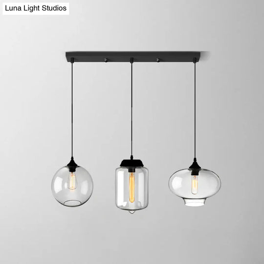 Industrial Clear Glass Multi Light Pendant - 3 Bulbs Dining Room Lighting / T