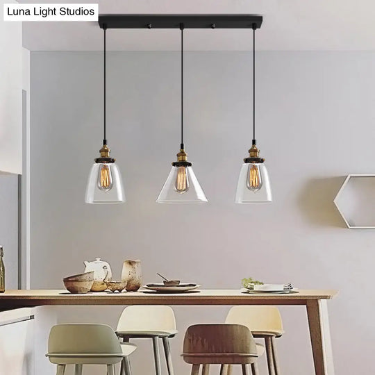 Clear Glass Industrial Shaded Multi-Light Pendant: 3-Bulb Hanging Lighting For Dining Room