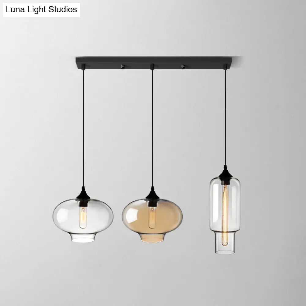 Industrial Clear Glass Multi Light Pendant - 3 Bulbs Dining Room Lighting / Q