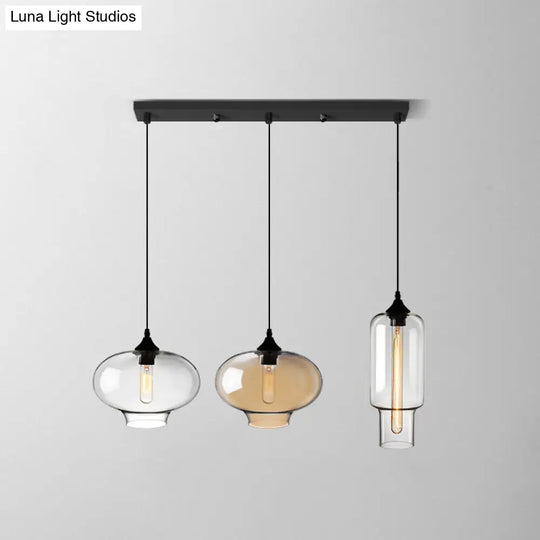 Industrial Clear Glass Multi Light Pendant - 3 Bulbs Dining Room Lighting / Q