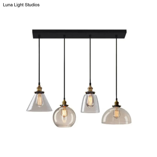 Industrial Clear Glass Multi Light Pendant - 3 Bulbs Dining Room Lighting / J