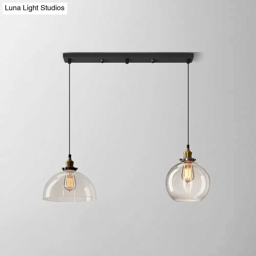 Industrial Clear Glass Multi Light Pendant - 3 Bulbs Dining Room Lighting / E