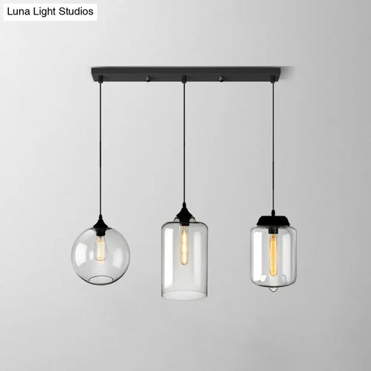 Industrial Clear Glass Multi Light Pendant - 3 Bulbs Dining Room Lighting / R