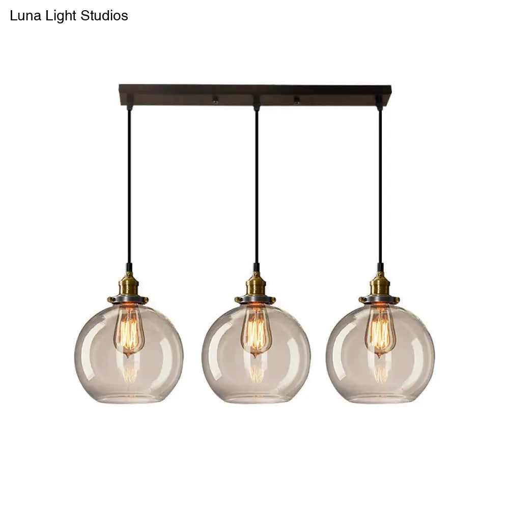 Industrial Clear Glass Multi Light Pendant - 3 Bulbs Dining Room Lighting / H