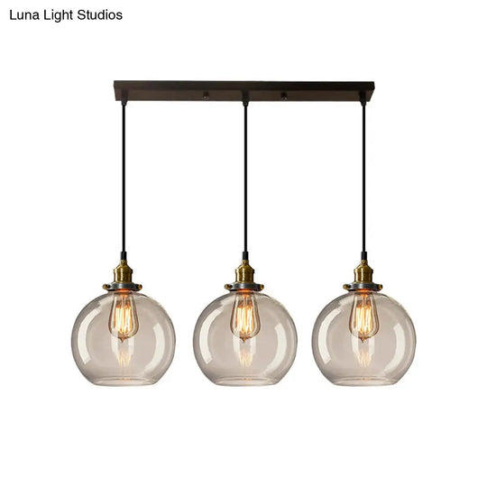 Industrial Clear Glass Multi Light Pendant - 3 Bulbs Dining Room Lighting / H