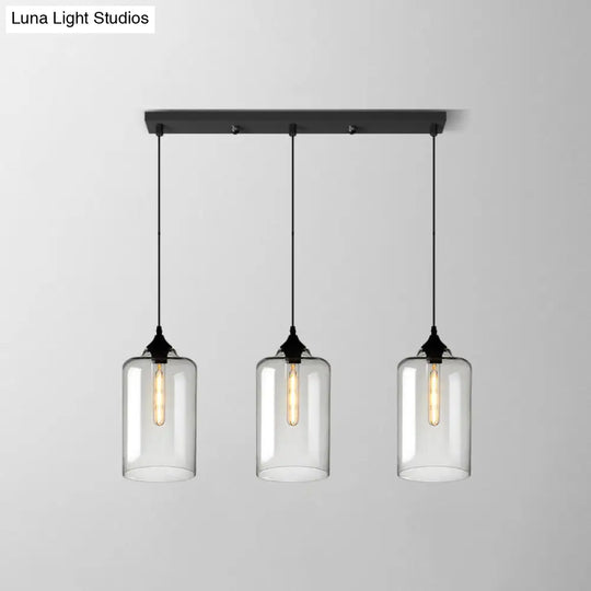 Industrial Clear Glass Multi Light Pendant - 3 Bulbs Dining Room Lighting / M