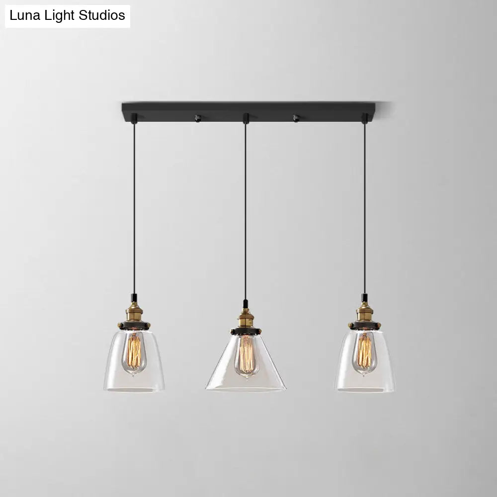Industrial Clear Glass Multi Light Pendant - 3 Bulbs Dining Room Lighting / B