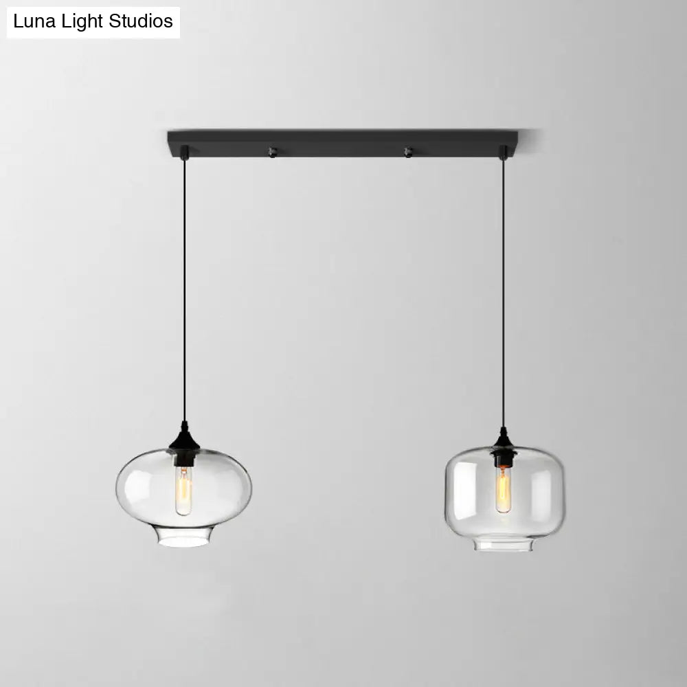 Industrial Clear Glass Multi Light Pendant - 3 Bulbs Dining Room Lighting / K