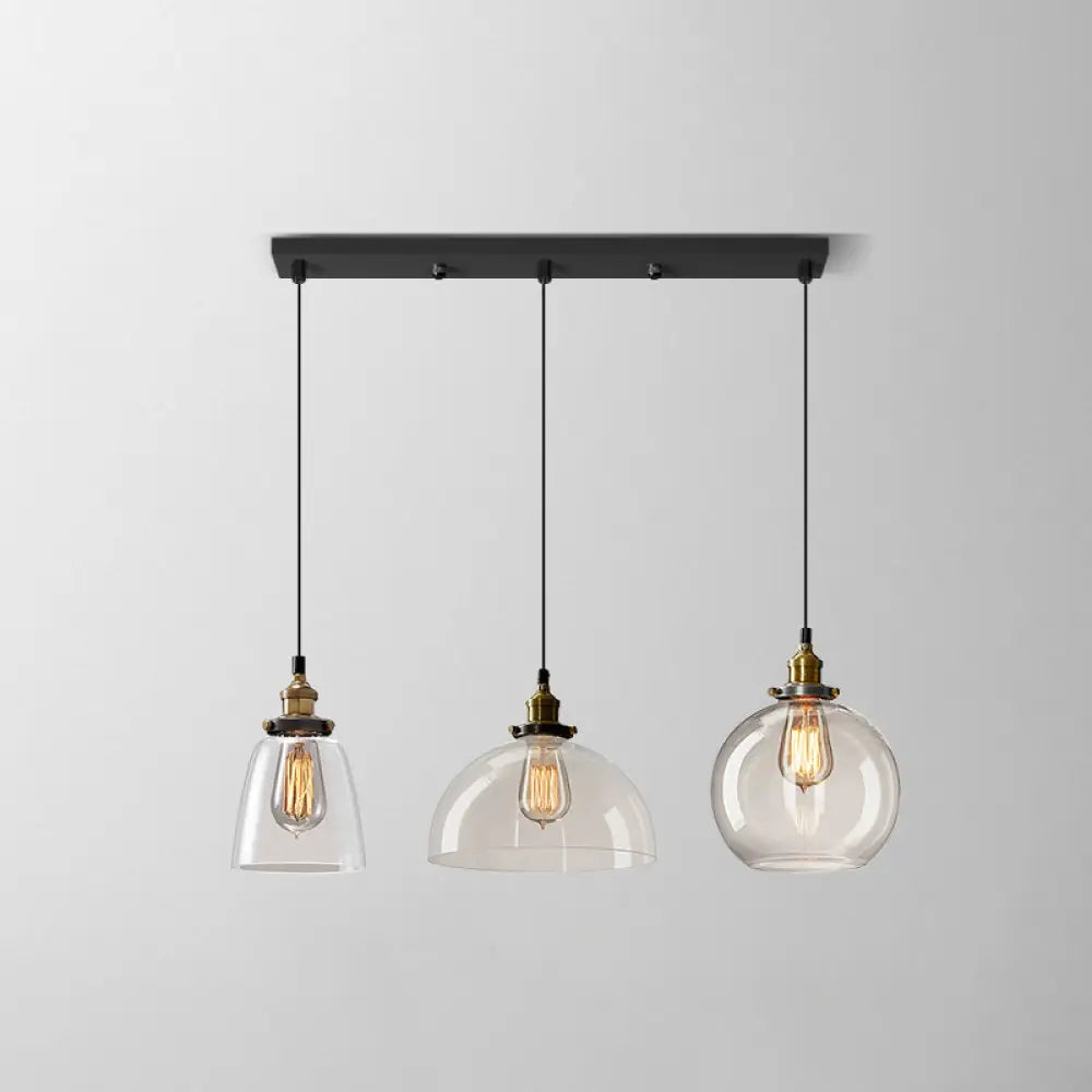 Clear Glass Industrial Shaded Multi-Light Pendant: 3-Bulb Hanging Lighting For Dining Room / A