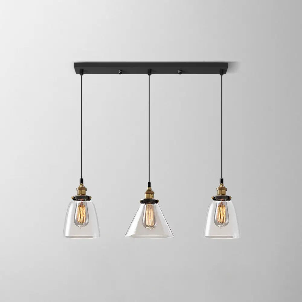 Clear Glass Industrial Shaded Multi-Light Pendant: 3-Bulb Hanging Lighting For Dining Room / B