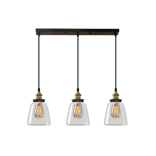 Clear Glass Industrial Shaded Multi-Light Pendant: 3-Bulb Hanging Lighting For Dining Room / F