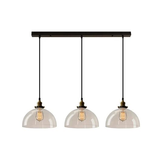 Clear Glass Industrial Shaded Multi-Light Pendant: 3-Bulb Hanging Lighting For Dining Room / G