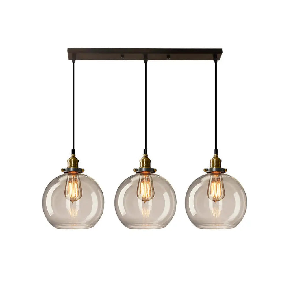 Clear Glass Industrial Shaded Multi-Light Pendant: 3-Bulb Hanging Lighting For Dining Room / H