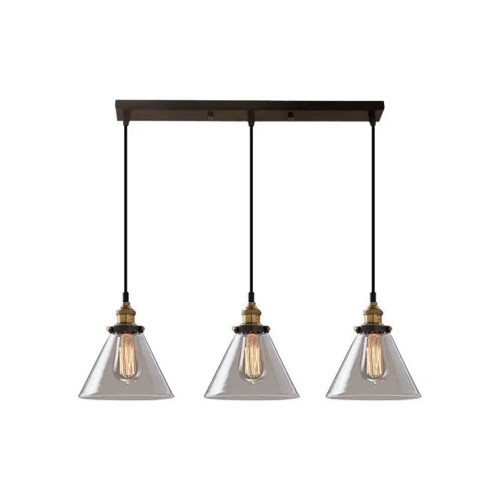 Clear Glass Industrial Shaded Multi-Light Pendant: 3-Bulb Hanging Lighting For Dining Room / I