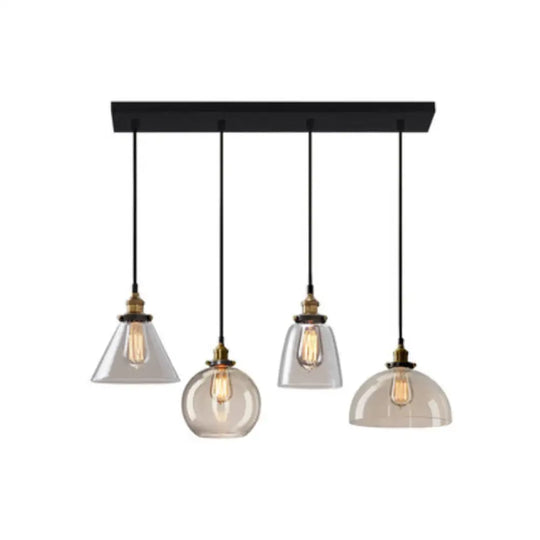 Clear Glass Industrial Shaded Multi-Light Pendant: 3-Bulb Hanging Lighting For Dining Room / J