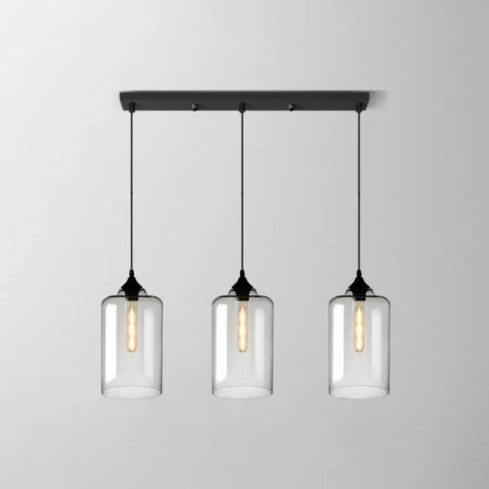 Clear Glass Industrial Shaded Multi-Light Pendant: 3-Bulb Hanging Lighting For Dining Room / M