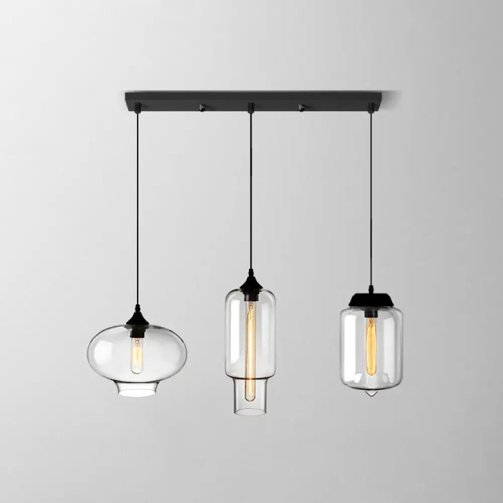 Clear Glass Industrial Shaded Multi-Light Pendant: 3-Bulb Hanging Lighting For Dining Room / N