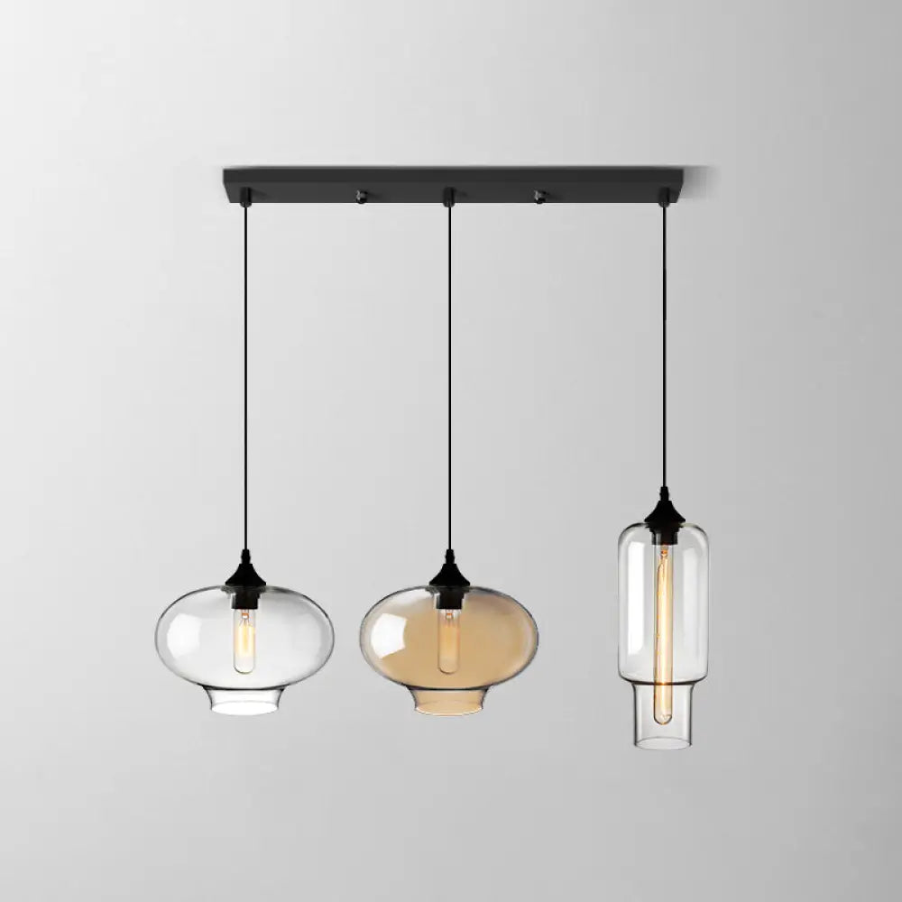 Clear Glass Industrial Shaded Multi-Light Pendant: 3-Bulb Hanging Lighting For Dining Room / Q