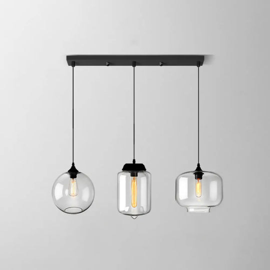 Clear Glass Industrial Shaded Multi-Light Pendant: 3-Bulb Hanging Lighting For Dining Room / S