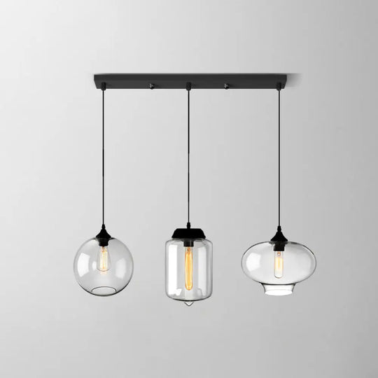 Clear Glass Industrial Shaded Multi-Light Pendant: 3-Bulb Hanging Lighting For Dining Room / T