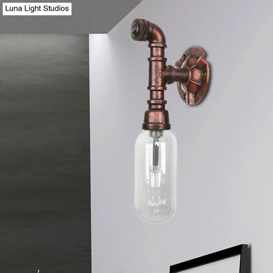 Clear Glass Industrial Weathered Copper Wall Sconce With Pipe Design Bedroom Light Fixture