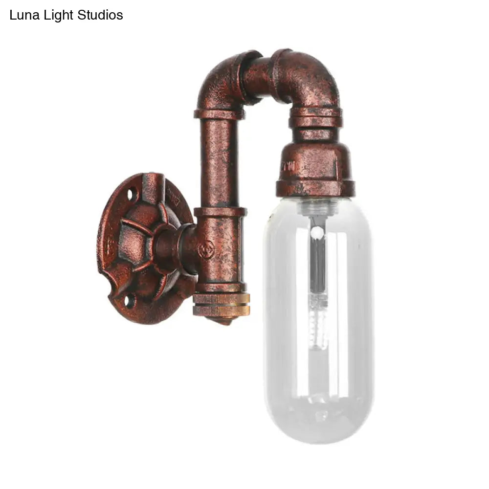 Clear Glass Industrial Weathered Copper Wall Sconce With Pipe Design Bedroom Light Fixture