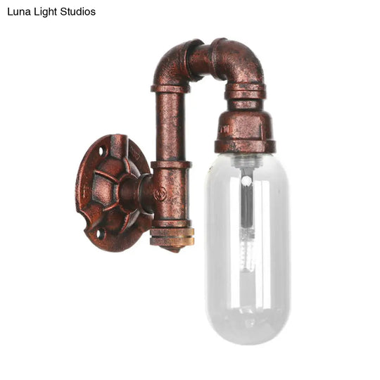 Clear Glass Industrial Weathered Copper Wall Sconce With Pipe Design Bedroom Light Fixture