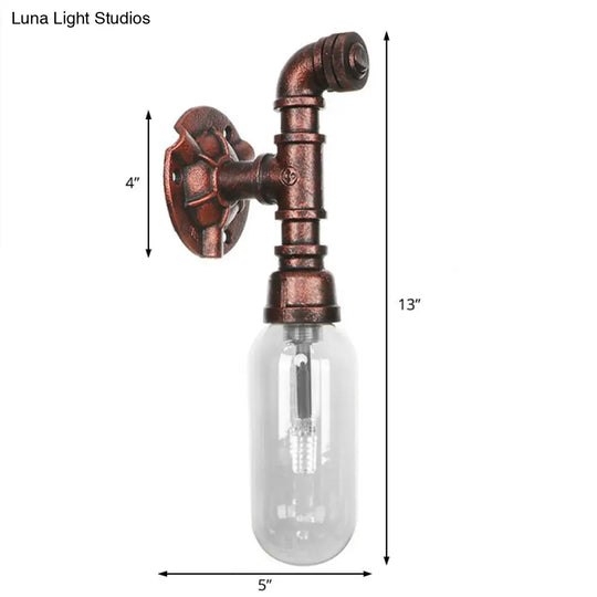 Clear Glass Industrial Weathered Copper Wall Sconce With Pipe Design Bedroom Light Fixture