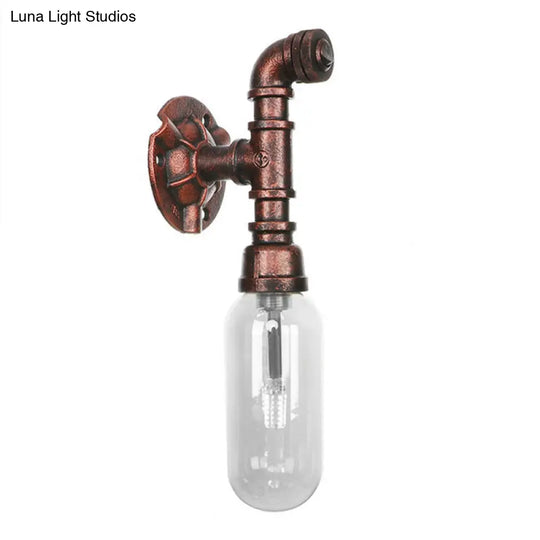 Clear Glass Industrial Weathered Copper Wall Sconce With Pipe Design Bedroom Light Fixture