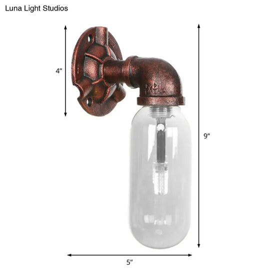 Clear Glass Industrial Weathered Copper Wall Sconce With Pipe Design Bedroom Light Fixture